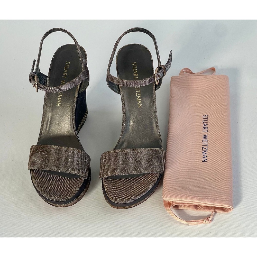 Stuart Weitzman Wedge Sandals Size 9.5 Metallic Platform Women - Picture 4 of 5